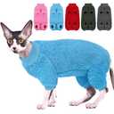 SUNFURA Sphynx Hairless Cat Sweater, Full Body Warm Fleece Sweaters with Sleeves for Cats, Soft Turtleneck Cat Clothes, Cozy Pullover Pajamas for Hairless Cats Devon, Donskoy & Small Dogs, Blue M