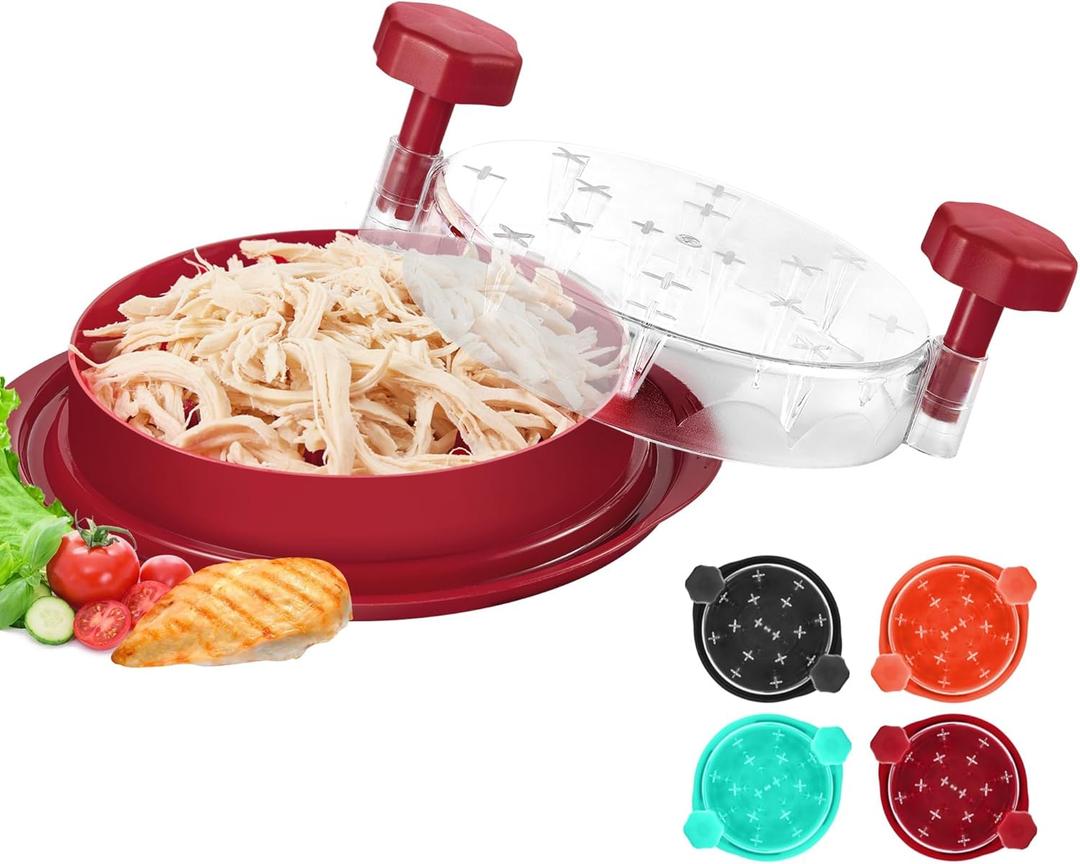 Chicken Shredder Tool Twist: 2025 Pro Food-Grade Visible Meat Shredder with Strong Anti-Slip Base, Ergonomic Handle, Chicken Breast Shredder, Suitable for Pork Beef Chicken (Red)
