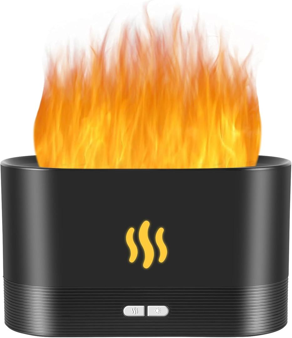 Flame Diffuser Humidifier-Auto Off 180ml Essential Oil Diffuser-2 Modes Brightness Aroma Humidifier with Fire Flame Effect for Home, Office, Spa, Gym (Black)
