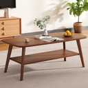 Coffee Table Small Solid Wood Center Table Mid Century Vintage Living Room Coffee Table, Walnut 39.37 Inch