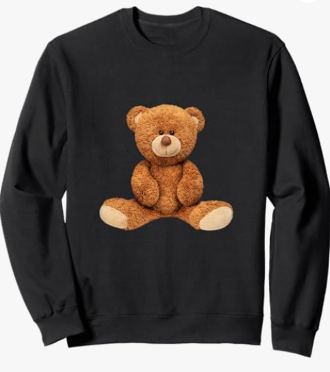 Cool Real Teddy Bear Toy Illustration Outfit Graphic Designs Sweatshirt, S