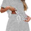 Tankaneo Womens Pajama Sets Striped 2 Piece Lounge Sets Short Sleeve Oversized T Shirts Drawstring Shorts Matching Set (XL)