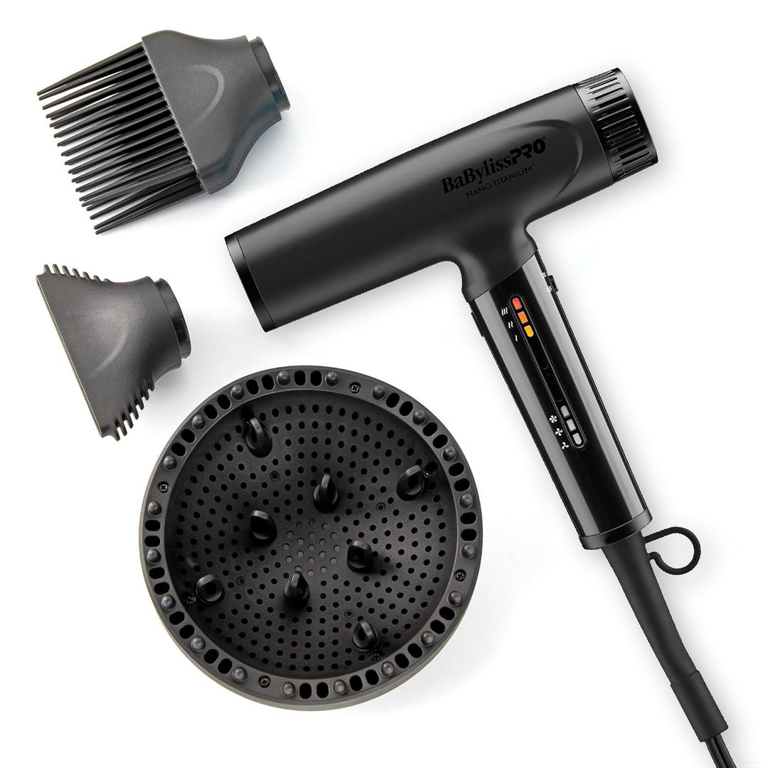 BaBylissPRO Nano Titanium Professional Nano Light Ionic Dual-Voltage Lightweight Hair Dryer (Black)