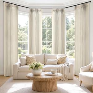Cream Blackout Pinch Pleated Linen 4 Panels Set Curtains 96 Inches Long for Bedroom, Memory Trained Noise Reducing Heat Blocking 2 Layer Curtain 40x96 Inch Length Farmhouse Living Room Window Drapes