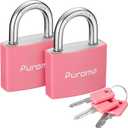 Puroma Lock Keyed Padlock, 2 Pack Aluminum Locks with 3 Keys Alike, 7/8 Inch Locker Lock 43mm Small Padlocks for Gate, Fence, Shed, Toolbox, School Gym Locker (Pink)