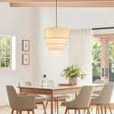 19.7" Linen Drum Pendant Light, Drum Light Chandelier Pendant Lights Kitchen Island Lighting, 3 Tier Large Farmhouse Pendant Hanging Light Dining Room Pendant Chandelier for Foyer Hallway