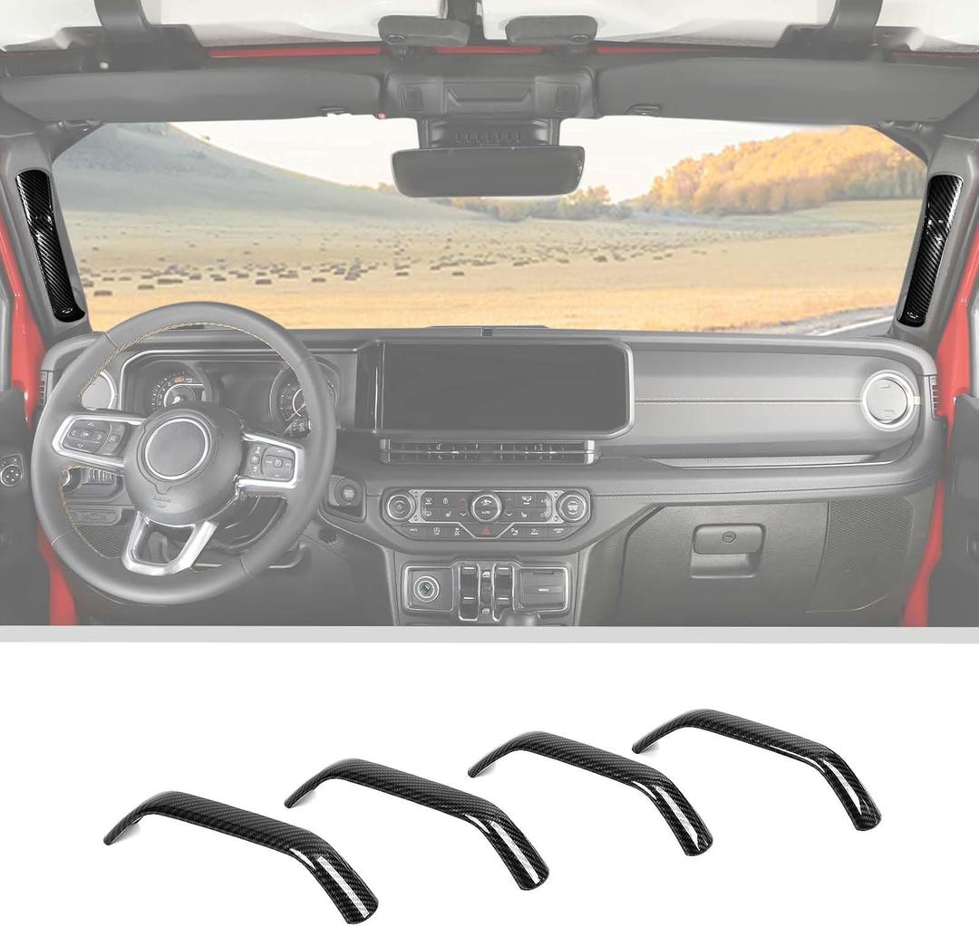 JWWY for Jeep JL A&B Pillar Grab Handles Cover Trim Compatible with 2024 Jeep Wrangler JL JLU Gladiator JT 4XE Interior Accessories 4pcs Carbon Fiber