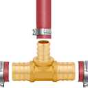 Uenede 8PCS LF Brass 3/4 to 1/2 to 3/4 Inch PEX Tee Reducer 3 Way Coupling Barb Crimp Pipe Tube Fitting