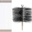 Wire Chimney Cleaning Brush with 1/4 Npt Fitting and 12 Rods, 6 Inch Round Steel Chimney Cleaning Brush and 16 Inch Fiberglass Rods for Hearth Fireplace(All-in-one)