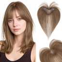 Hairro Clip In Bangs Wispy Hair Toppers For Women Remy Human Hair Short Thin Topper Hairpieces 3D Cover Clip On Fake Air Bang 11 Inches 14.5g #04 Medium Brown