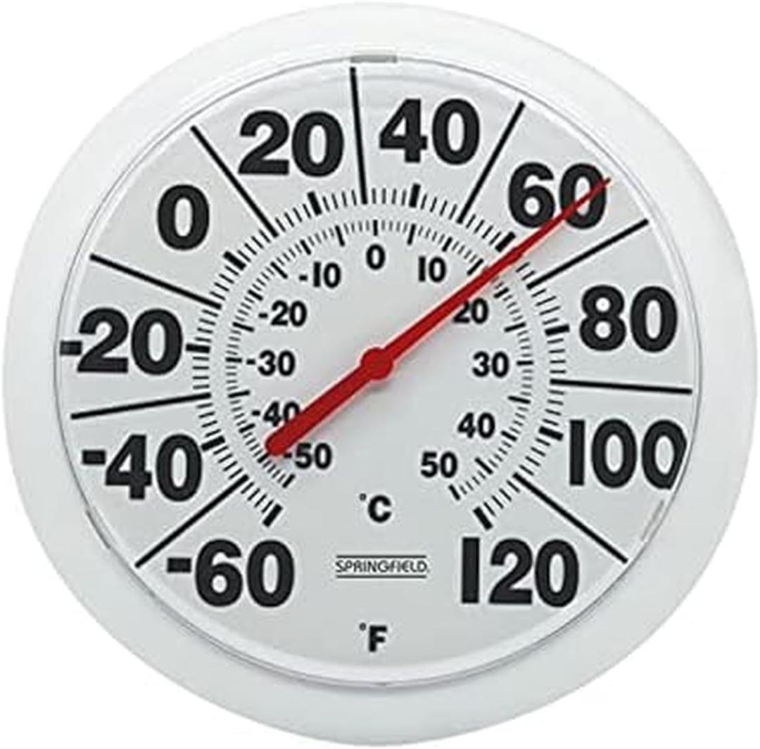 Springfield Indoor Outdoor Big Dial Thermometer, Wireless with Large Easy-to-Read Numbers, 8-Inch Dial for Patio, Pool, or Indoor Use, White Finish (No Size)