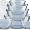 COOK WITH COLOR 12 Pc Glass Mixing Bowl Set with Lids  Borosilicate Glass Nesting Bowls for Cooking, Baking and Meal Prep, Colored Blue