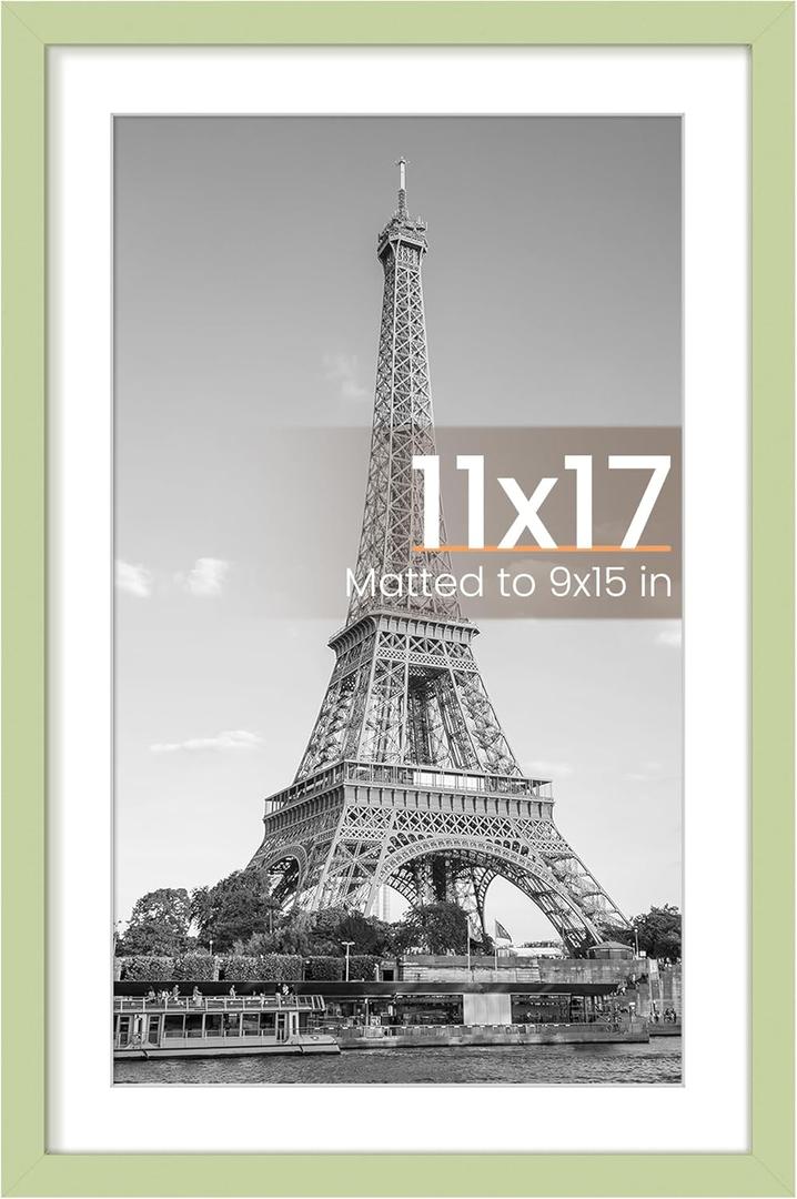 Upsimples 11x17 Picture Frame, Display Pictures 9x15 with Mat or 11 x 17 Without, Wall Hanging Poster Frames, Green, 1 Pack