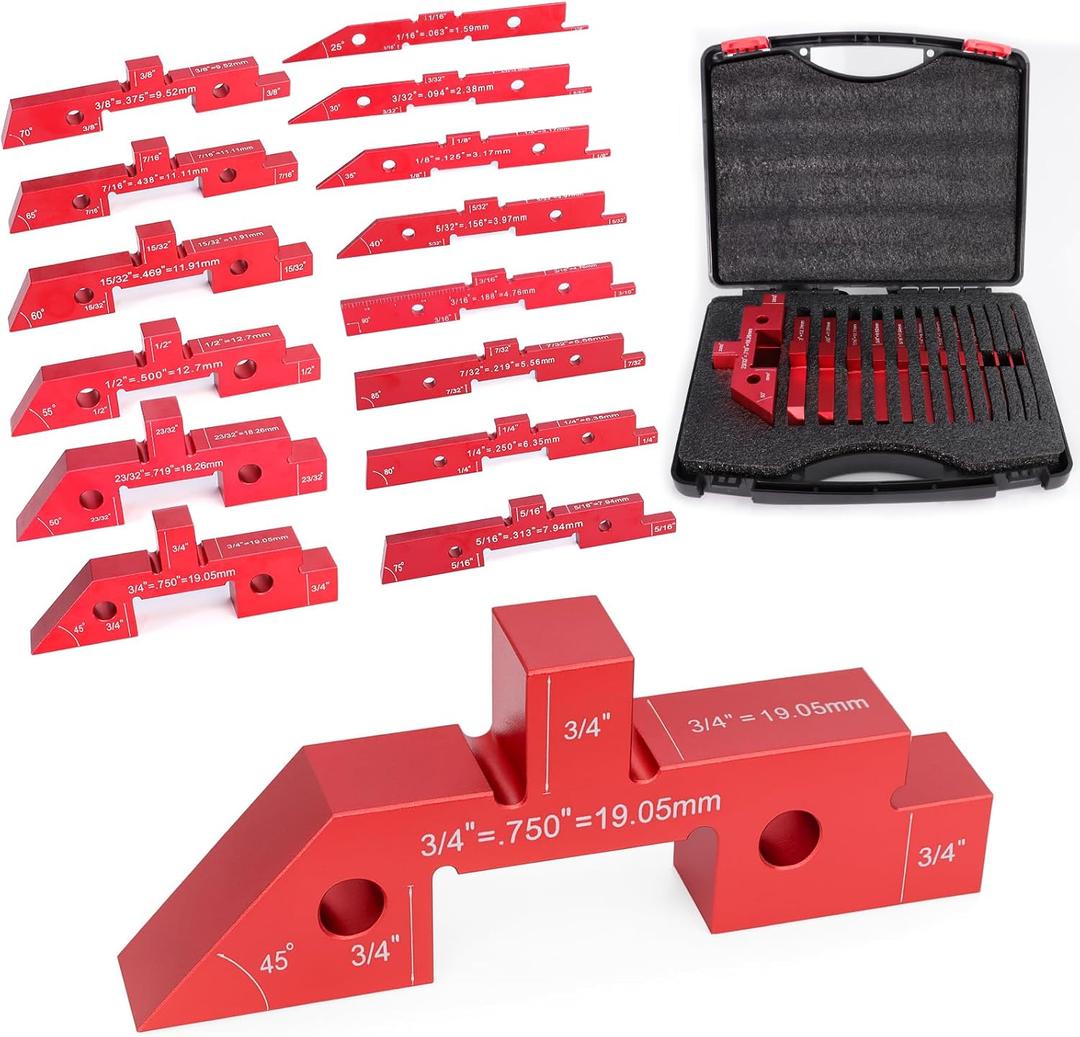 Table Setup Blocks for Woodworking, 14pcs Aluminum Alloy Woodworking Tools Precision Set up Bars, Height, Depth, Angle & Fence Alignment Gauge Set - Router and Table Saw Accessories with Storage Case