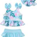 Mioglrie Baby Infant Swimsuit Girl Toddler Bathing Suit Girl Summer Beach Bikini Tankini Swimwear Hat 3-24 Months 2t-5t (Blue Hawaiian)