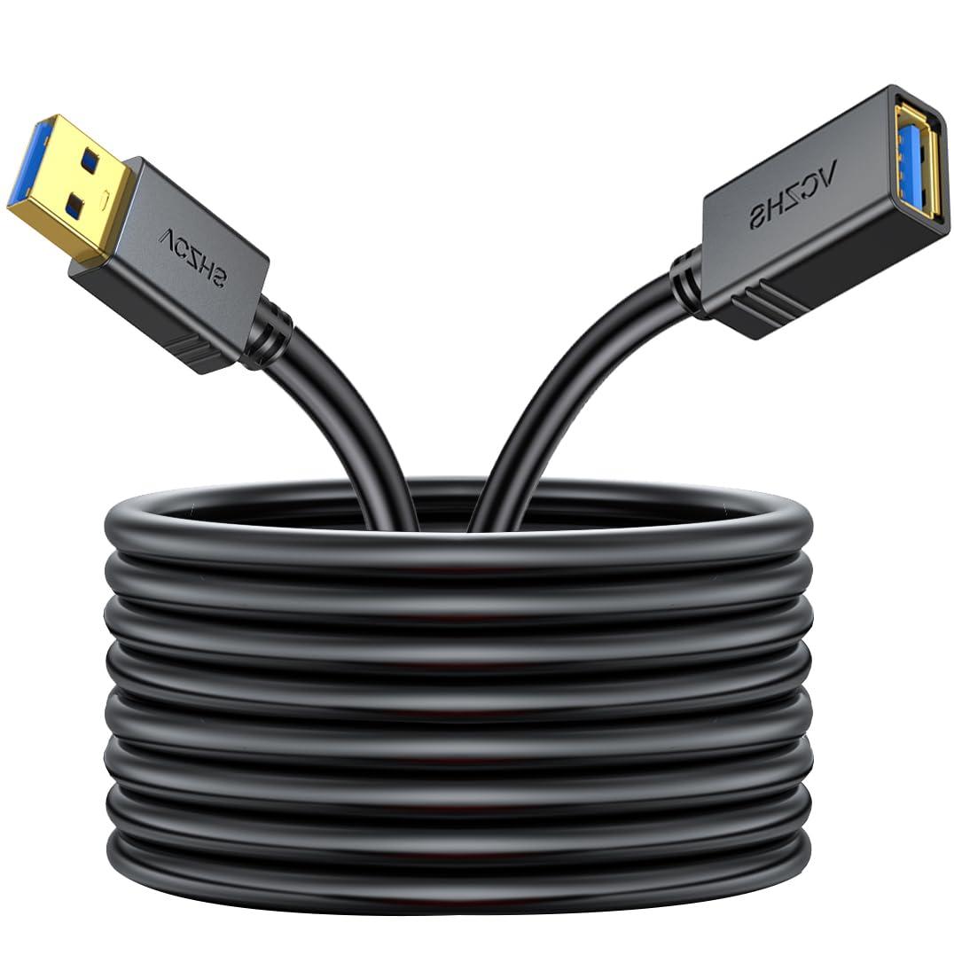 VCZHS Tech USB Extension Cable 15ft, USB 3.0 Extender for High-Speed Data Transfer & Charging, Durable & Flexible for Mouse, Keyboard, Printer, Flash Drive, Webcam, and More