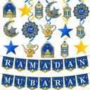 34Pcs Ramadan Decorations Pre-Assembled Mubarak Eid Kareem Muslim Banner Hanging Swirls Garland Decor Party Supplies Ramadan Decorations for Home