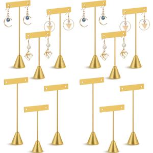 Marsui 12 Pcs Earring Display Set T Bar Earring Display Stand with 3 Heights Earrings Stand for Jewelry Vendors (Gold)