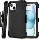 for Black iPhone 15 Case with Belt Clip, Shockproof Heavy Duty Rugged, 3 Layers of Sturdy,Anti-Drop, Military-Grade Defender Cover for iPhone 15 Case Black