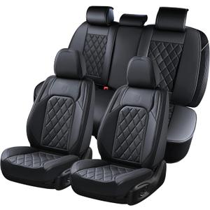 Coverado Car Seat Covers Full Set, Front and Back Seat Covers for Cars, Luxury Faux Leather Waterproof Seat Covers, Black Car Seat Covers, Car Seat Protector Accessories Universal Fit Most Vehicles