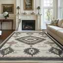 8x10 Area Rug for Living Room Western Rug Aztec Southwestern Rugs Machine Washable Tribal Navajo Southwest Rug Non Slip Printed Low-Pile Indoor Floor Carpet for Dining Room Bedroom Office, Beige