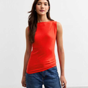 Women Sleeveless V-Neck Back Ruched Lined Stretch Jersey Top, X