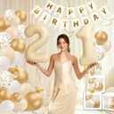 21 Birthday Decorations for Her - 66pcs Balloons Birthday Banner Decorations Kit for Women with Number 21 Foil Balloon, White Gold Balloons & Butterfly Decals