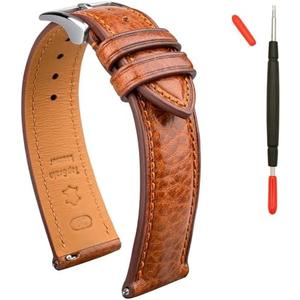 Gomvadr Italian Leather Watch Band Tuscany Natural Vegetable-Tanned Top Grain Genuine Leather Strap,16mm 18mm 19mm 20mm 21mm 22mm XL XXL Quick Release Replacement Watch Bands for Men and Women Thick and Soft