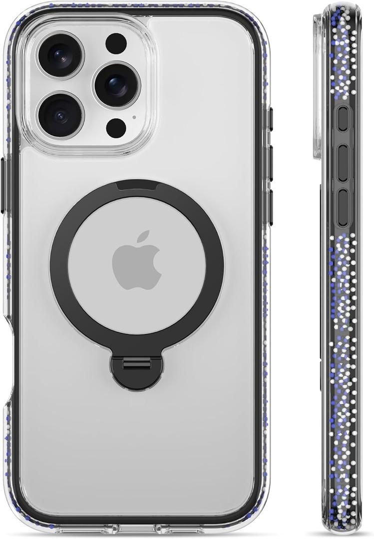 RAPTIC 360Spin Magnetic Stand for iPhone 16 Pro Max Case, Compatible with Magsafe, [360 Air-Filled AirJoy Beads] Military-Grade Shockproof Protective Case with Kickstand, 6.9-inch Black