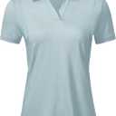 BGOWATU Women's Short Sleeve Golf Tennis Polo Shirts V Neck Collared Workout Tops UV Protection Dry Fit (Gray Blue)