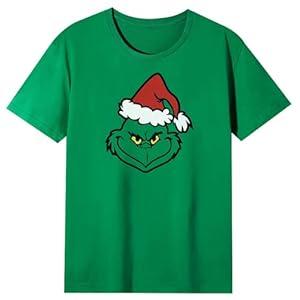 Men‘s Holiday Shirts Short Sleeve TShirt Christmas Tee Tops for Holiday Party Tee Casual Short Sleeve Xmas T Shirt Green. Size XL