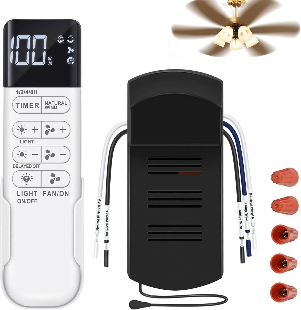 Updated Ceiling Fan Remote Control Kit, AC Motor 3-Speed Becomes 6-Speed, Dimmer, Light On/Off, Display Remote,Timer, Universal Ceiling Fan with Lights Control for 110V AC Fan, Not for Hugger/DC F an