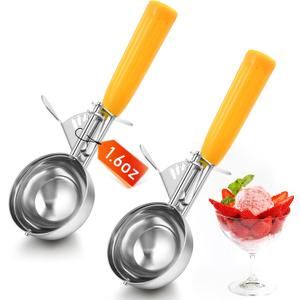 2 Pcs Release Cookie Scoops Ice Cream Scooper with Trigger Release Portion Scoop Stainless Steel for Portion Control, Baking Food, Cookie Dough, Cupcake Batter (1.6 oz,Yellow)