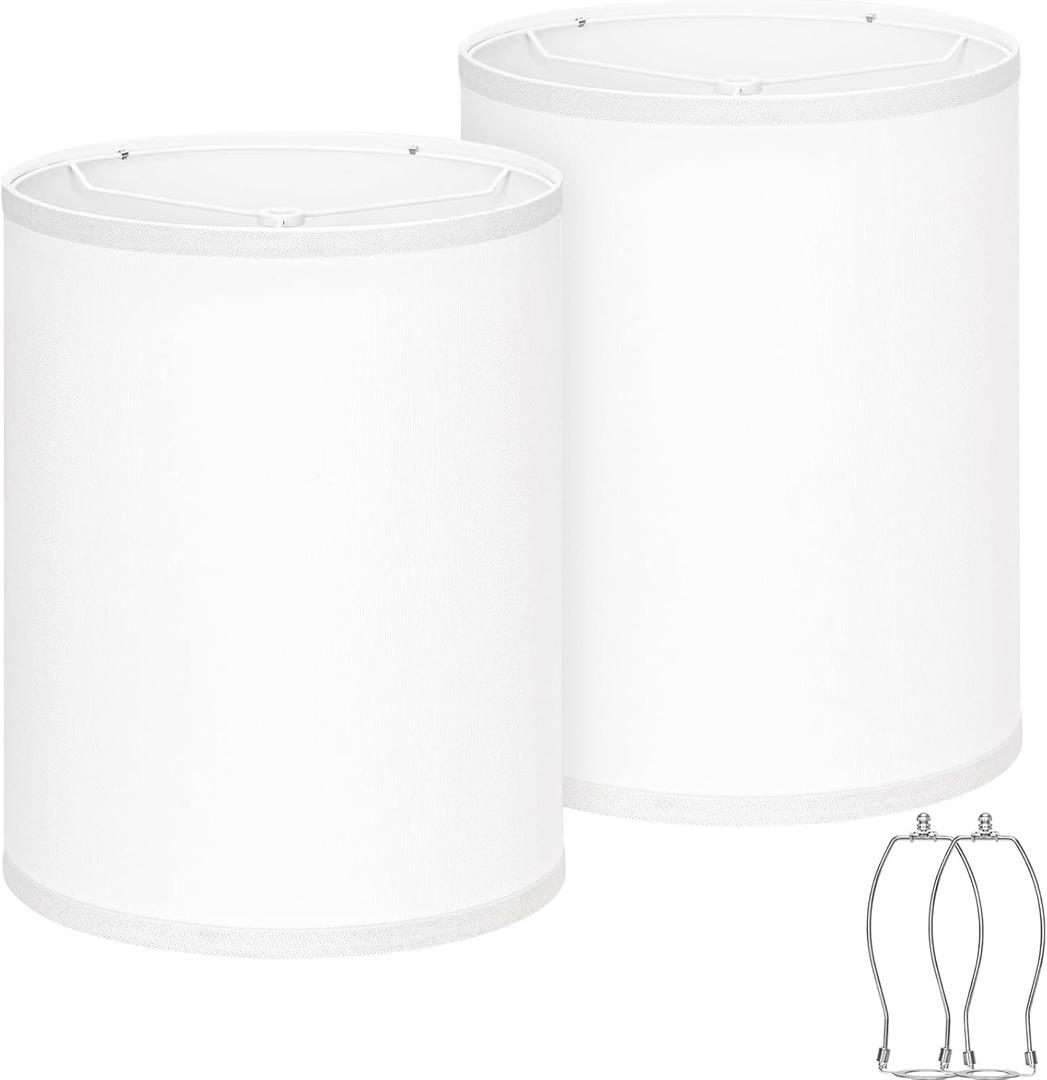 White Linen Tall Drum Lamp Shades Set of 2, 10"Top x10" Bottom x 13"High, Lampshade Replacement for Table Lamp Floor Lamp, Natural Linen Lampshades, Spider, Harp Holders Included, Easy Assembly