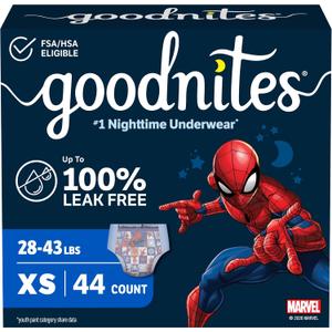 Goodnites Boys' Nighttime Bedwetting Underwear, Size Extra Small (28-43 lbs), 44 Ct (2 Packs of 22)