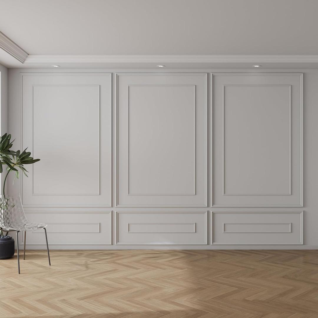 Pangda 3 Sets Peel and Stick Wall Molding Kit Inner and Outer Layer Style Premade Wainscoting Panel for Interior Wall Moulding Decor Accent Molding (48x70inch)
