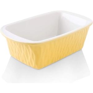 KOOV Ceramic Loaf Pan, Bread Baking Pan, 9 x 5 inch Baking Dish, Rectangular Bakeware for Cooking, Home Kitchen, Texture Series(Yellow)