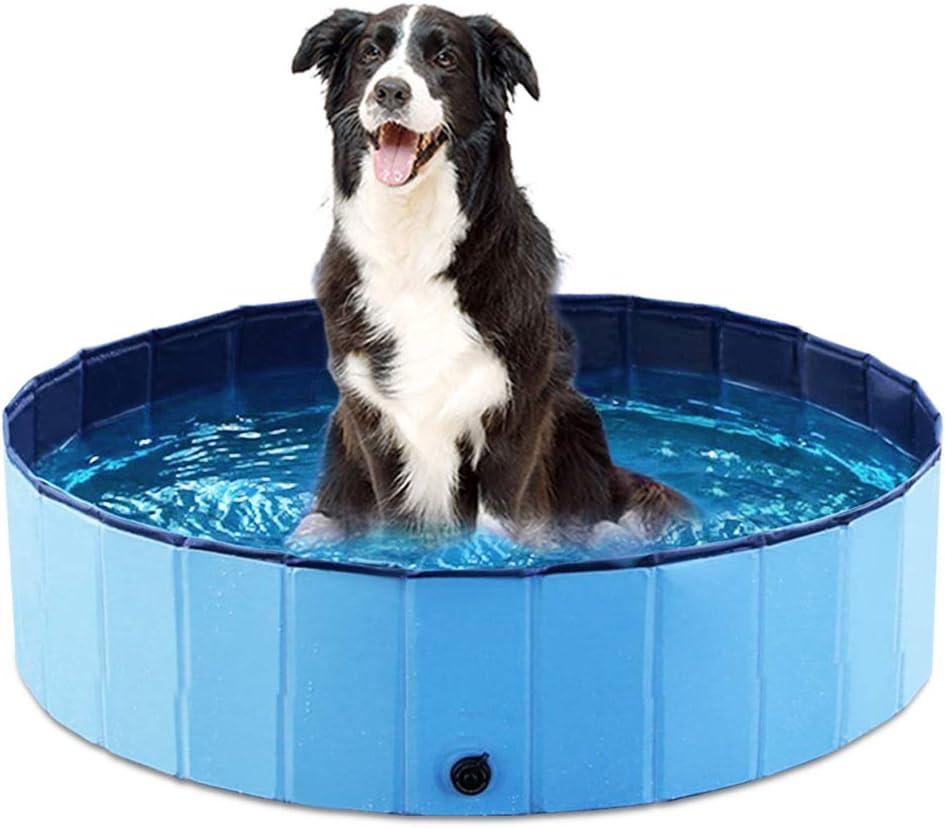 Jasonwell Foldable Dog Pet Bath Pool Collapsible Dog Pet Pool Bathing Tub Kiddie Pool Doggie Wading Pool for Puppy Small Medium Large Dogs Cats and Kids 32" Blue (Mdf Wood Blue)