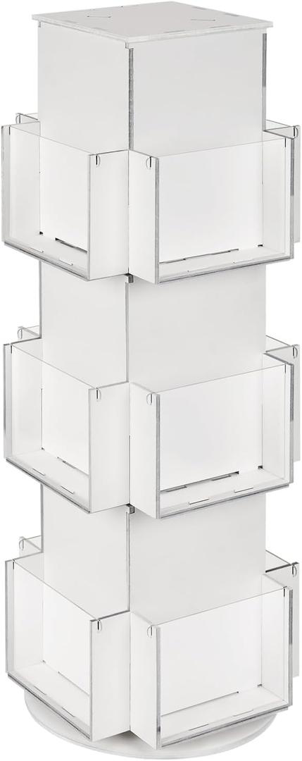 Natheeph Rotating Display Stand Greeting Card Display Wooden Display Rack with Two Card Sticker for Greeting Card Vendor Coffee Bag 3 Tier Tabletop Display Stand (White)