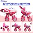 ANNIVIA Baby Doll Stroller - Metal Fold Up and Down Pram Carriage for Dolls