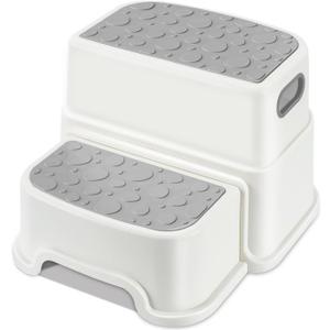 WELSPO 2 Step Stool for Kids, Toddler Step Stool for Bathroom, Kitchen, Bedroom, Living Room, Non-Slip Toddlers Toilet Potty Stool with Handles Baby Child Kid Plastic Poop Stools(Gray)