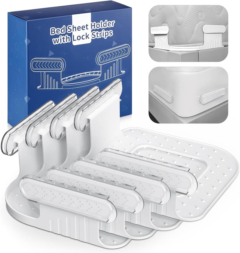 Bed Lock Sheet Holders Fit All Sheet Size, New Upgrade Sheet Straps Keep Sheets Firm & Tight, Bed Fitted Sheet Holder for Corners, Sheet Clips, Mattress Sheet Holder Strap, Sheet Secure Lock Fasteners