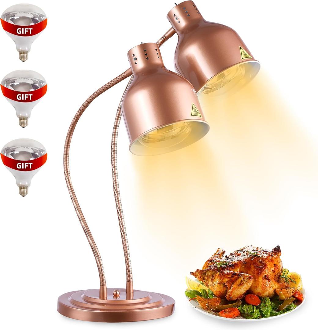 Food Heat Lamp: [Rapid-Heating Bulbs Included] [Steady Heating] Commercial Food Warmer Lamp, Electric Heat Lamp for Food Catering Food Warming Lamp for Buffet Parties (Painted Copper, NN