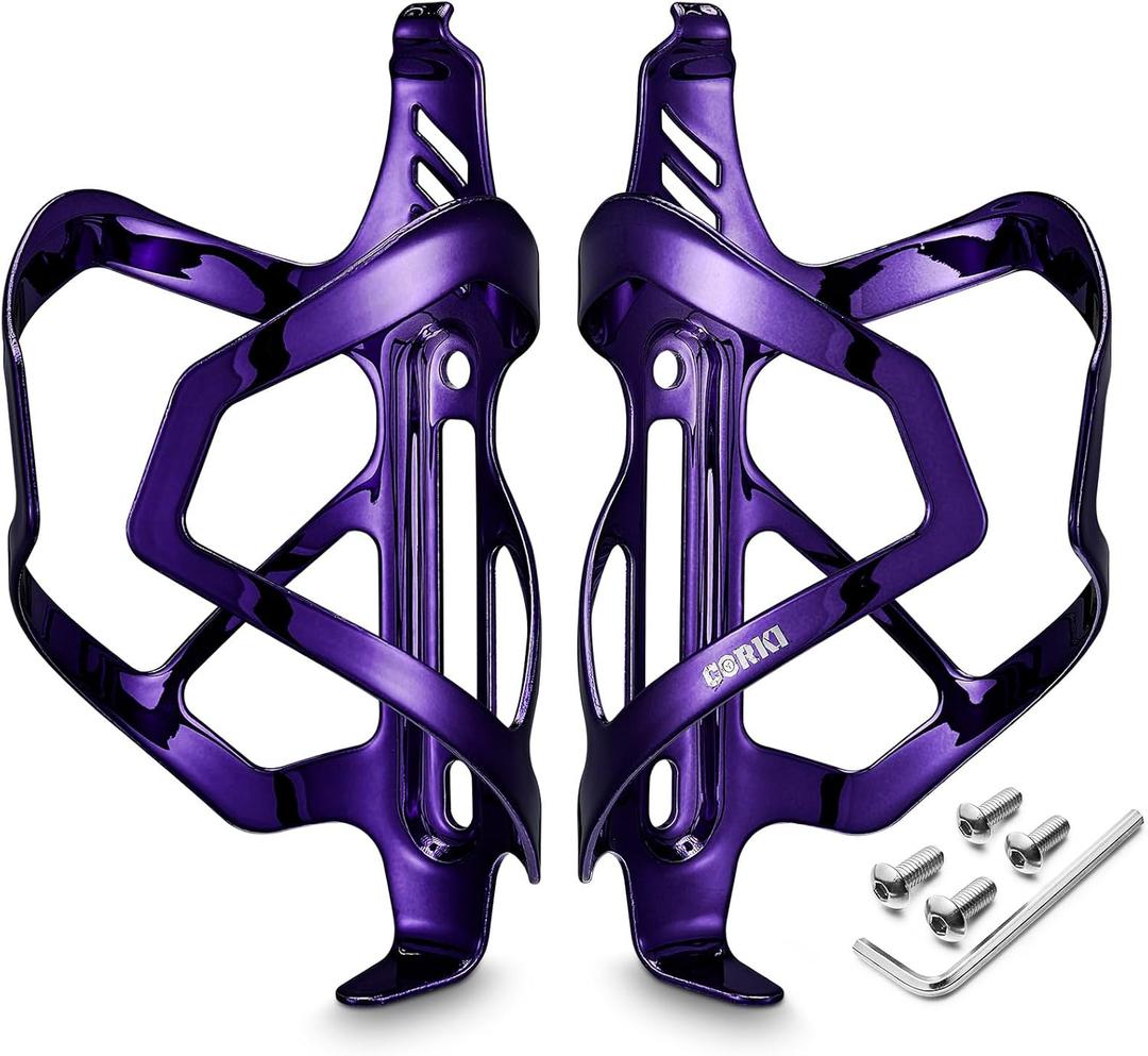 Corki Cycles Heavy Duty Bike Water Bottle Holder, Lightweight Purple Water Bottle Cage Shockproof Design for Road Mountain Gravel Bikes, Holds 18-30 oz, 2-Pack Aluminum Alloy