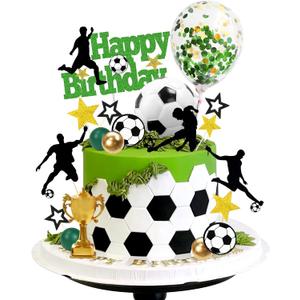 31 PCS Soccer Cake Topper Decorations Soccer Ball Player Cake Decorations for Soccer Football Theme Birthday Sport Party Supplies (Black)