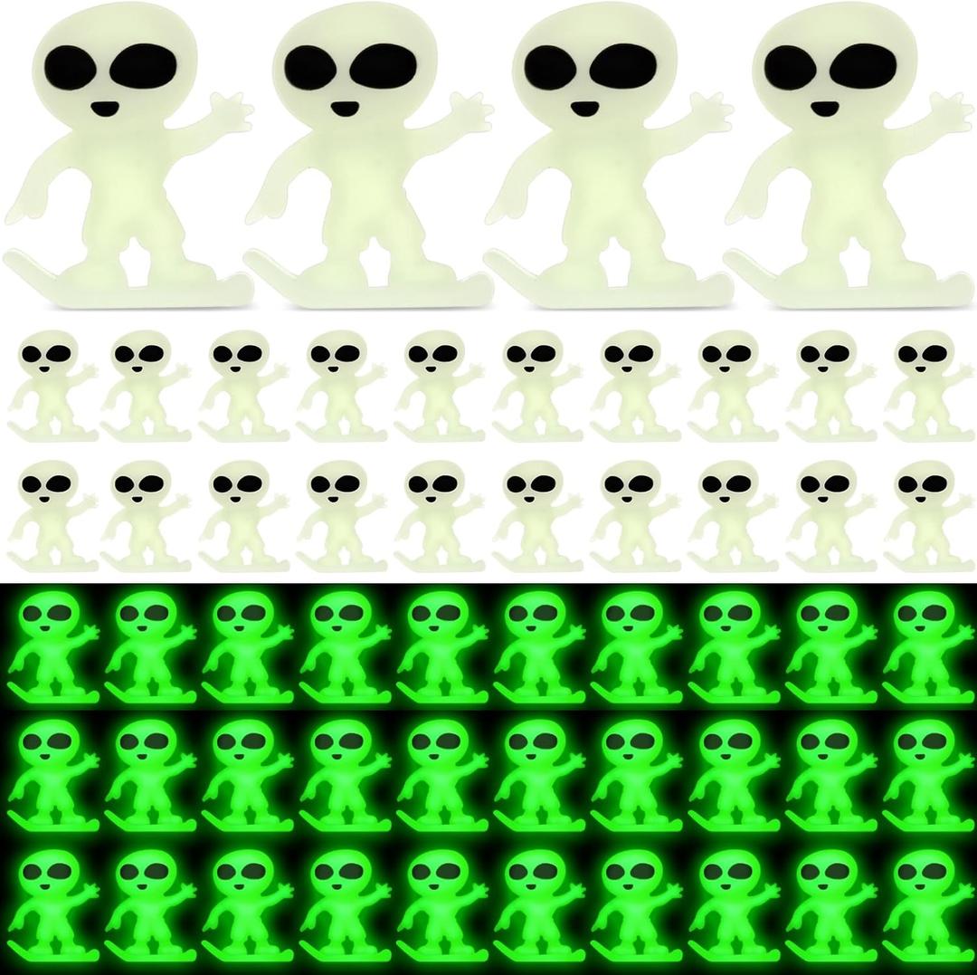 2 x 50 Pcs Glow in the Dark Mini Alien Figures Small Tiny Small Aliens Figurine Miniatures for Space Party Favors Hide and Prank Bulk Gifts Goodie Bag Fillers Stocking Stuffer (White)