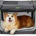 Lesure Soft Collapsible Dog Crate - 26 Inch Portable Travel Crate for Small Dogs Indoor & Outdoor, 4-Door Foldable Pet Kennel with Mesh Windows, Grey