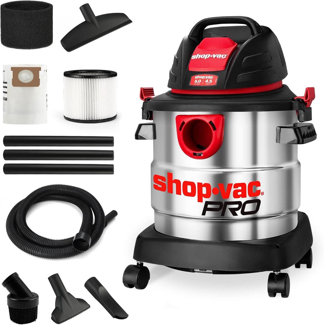 Shop-Vac 5 Gallon 4.5 Peak HP Wet/Dry Vacuum, Stainless Steel Tank, Portable Shop Vacuum with Filter, Hose and Accessories for Garage, Workshop. 5920588 Shop-Vac 5 Gallon 4.5 Peak HP Wet/Dry Vacuum, Stainless Steel Tank, Portable Shop Vacuum with Filter, Hose and Accessories for Garage, Workshop. 5920588