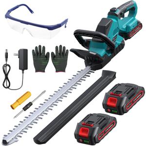 20'' Hedge Trimmer Cordless with Battery, Electric Handheld Bush Clipper with 2 Pack Rechargeable Batteries, 3000RPM 180 Rotatable Head, 2/3'' Blade Gap (Blue)