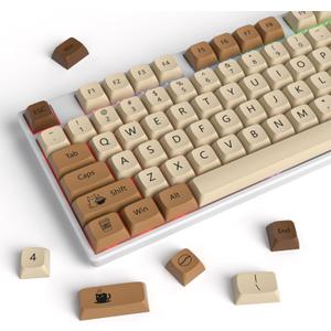Owpkeenthy Retro XDA Keycaps, PBT 138 Keys Brown Keycap Set for Cherry MX Covers Fullsize 60% 65% 75% Keyboard XDA Coffee Cat